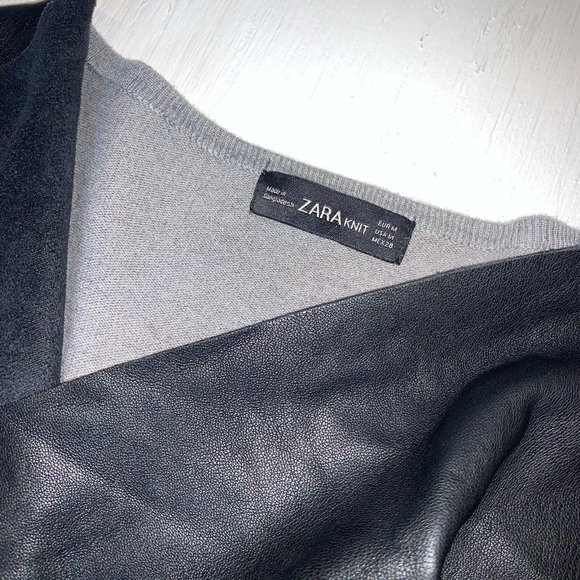 ZARA KNIT Medium Faux Leather Open Cardigan Black - Picture 3 of 6